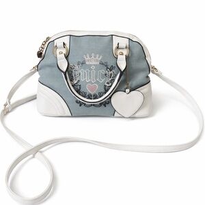 Juicy Couture Angel Denim Heritage Bowler Bag With Crossbody Strap/Keychain Y2K